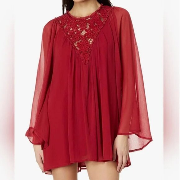 Free People Sunshine Of Love Red Mini Dress size L - Picture 1 of 8